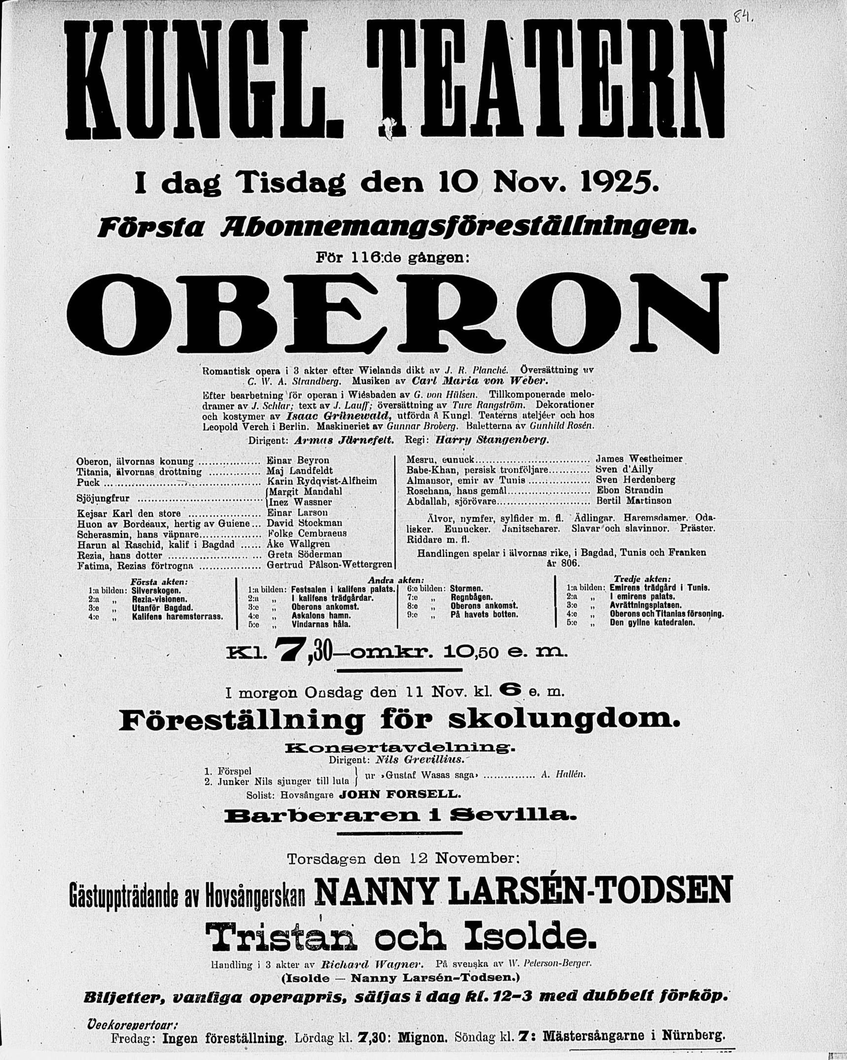 Dagens affisch för ca hundra år sedan