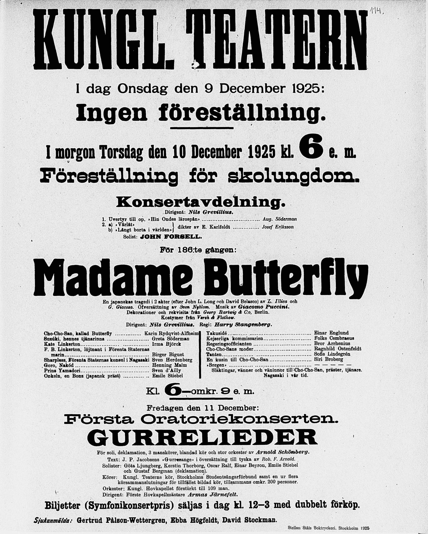 Dagens affisch för ca hundra år sedan