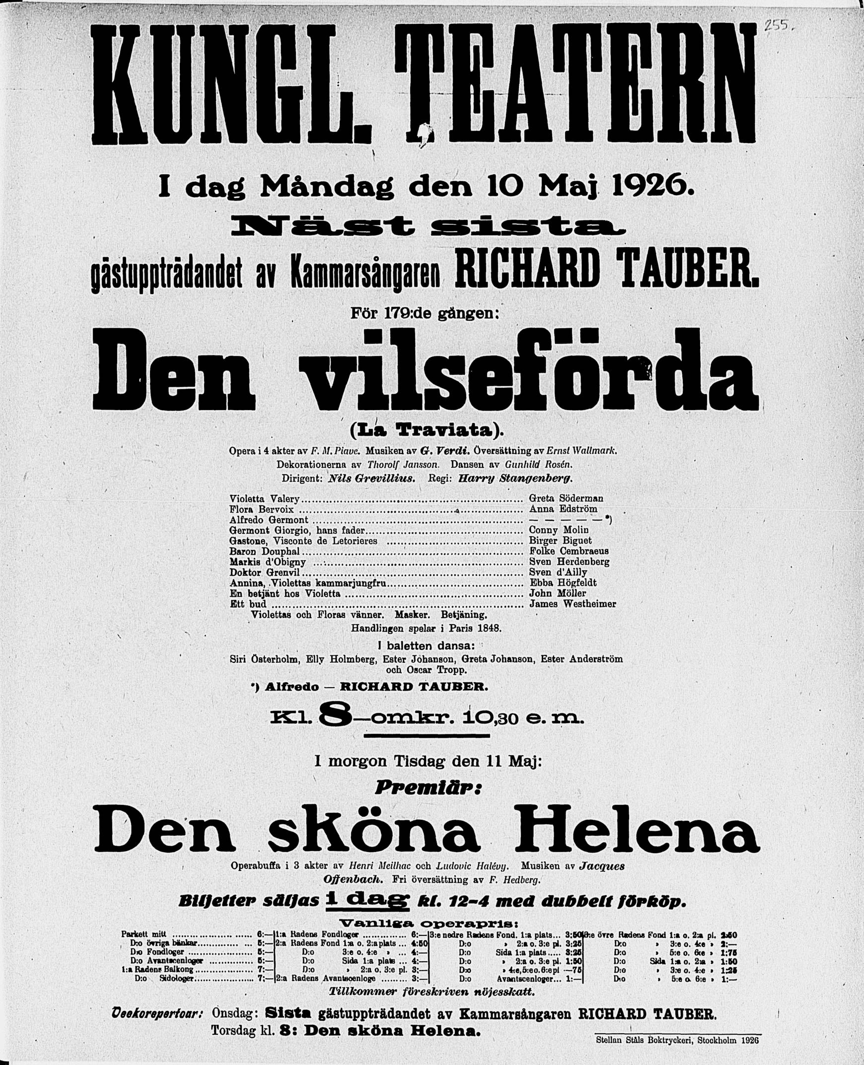 Dagens affisch för ca hundra år sedan